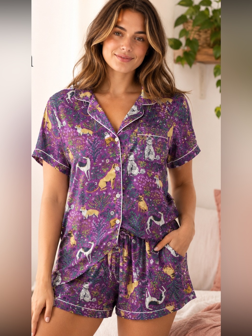 Printfresh Short PJ Set - Must Love Dogs - Purple XL Rare - Organic Cotton